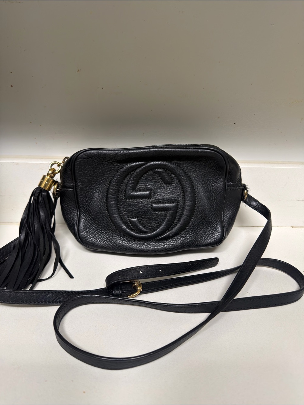 Gucci Black Pebbled Leather Crossbody with Tassel